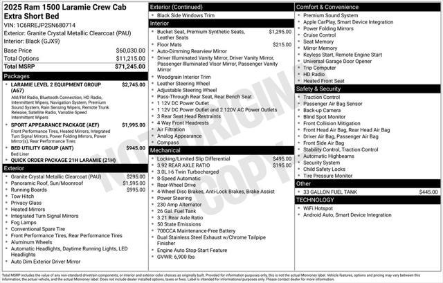 new 2025 Ram 1500 car, priced at $59,143