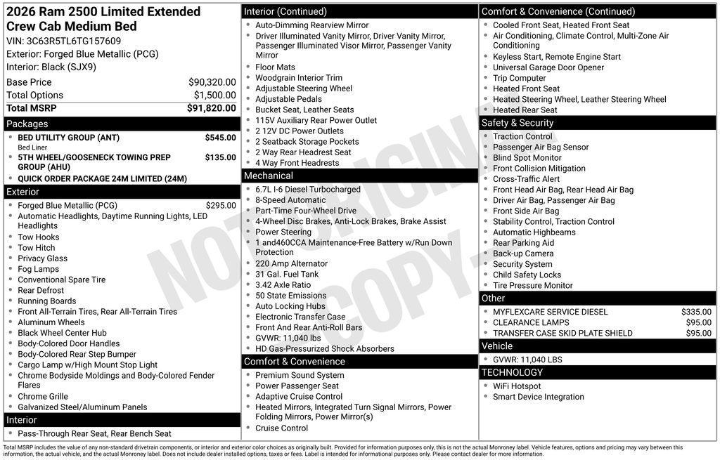 new 2026 Ram 2500 car, priced at $86,995