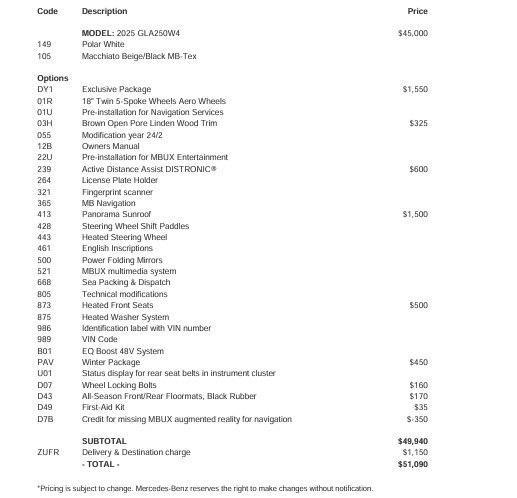 new 2025 Mercedes-Benz GLA 250 car, priced at $51,090