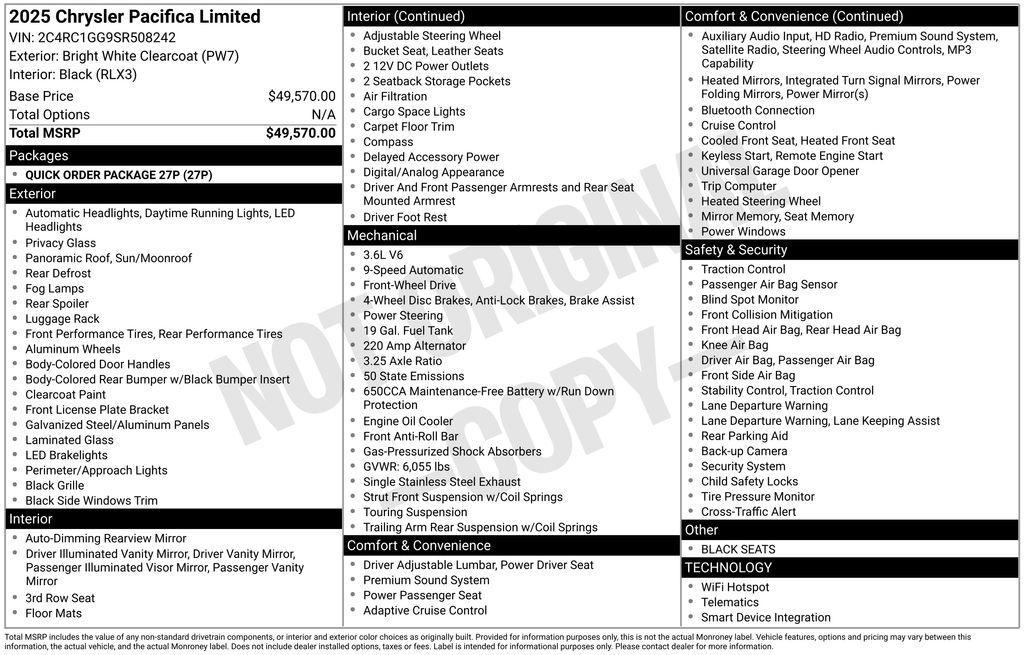 new 2025 Chrysler Pacifica car, priced at $42,639