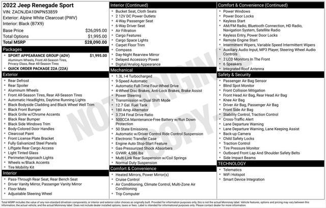 used 2022 Jeep Renegade car, priced at $18,724