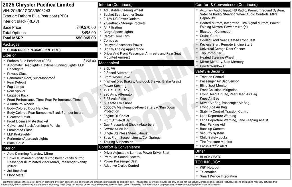 new 2025 Chrysler Pacifica car, priced at $43,084