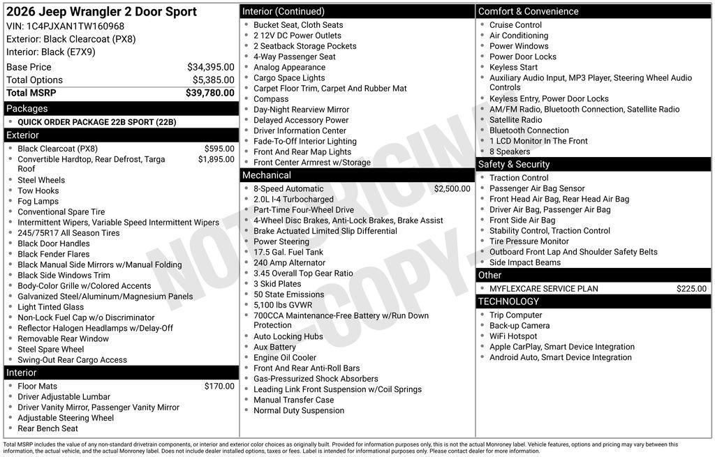 new 2026 Jeep Wrangler car, priced at $39,104
