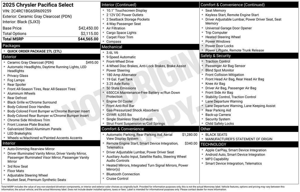 new 2025 Chrysler Pacifica car, priced at $35,174