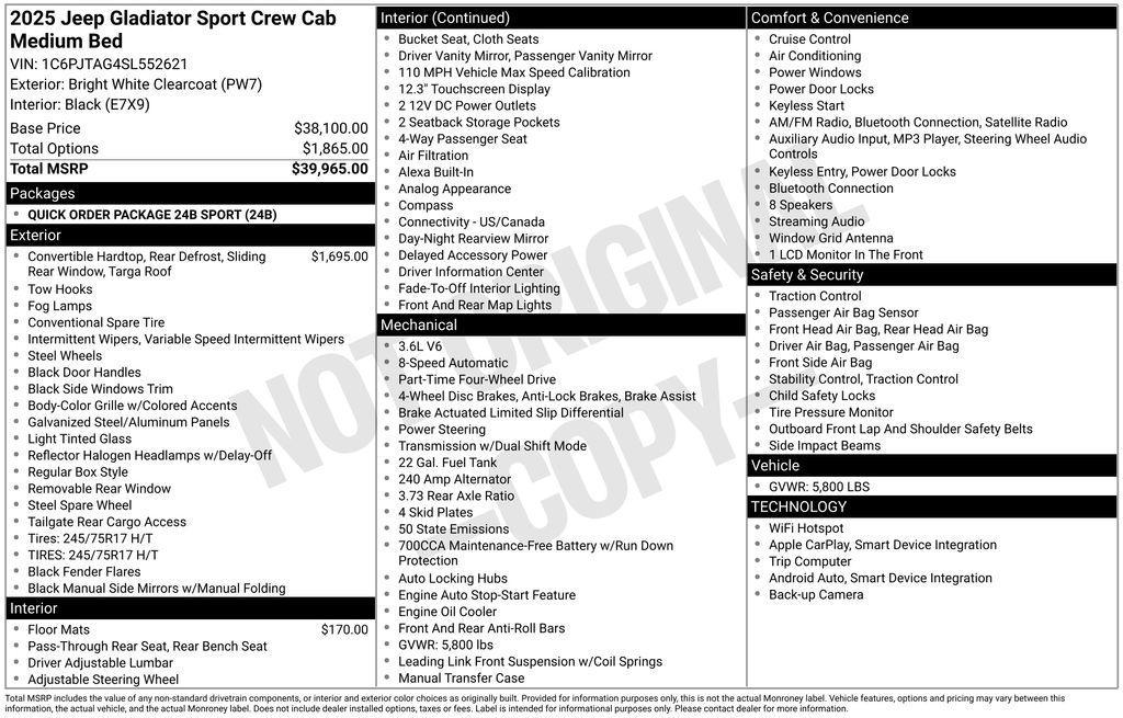 new 2025 Jeep Gladiator car, priced at $34,094