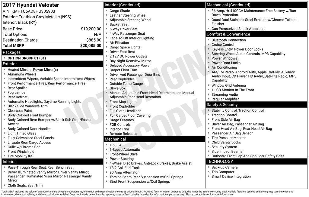 used 2017 Hyundai Veloster car, priced at $5,498