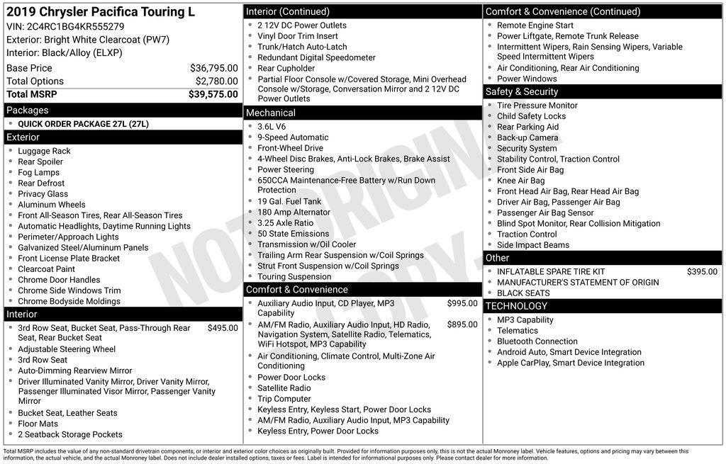 used 2019 Chrysler Pacifica car, priced at $7,798