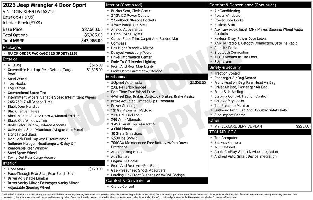 new 2026 Jeep Wrangler car, priced at $41,095