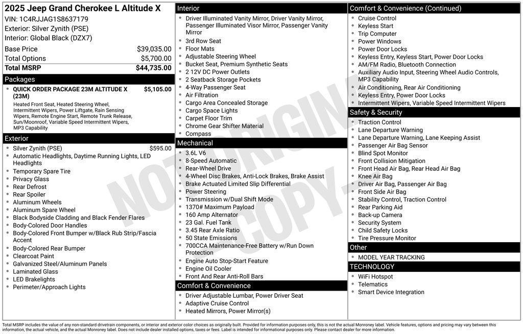 new 2025 Jeep Grand Cherokee L car, priced at $38,446