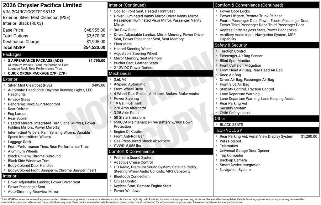 new 2026 Chrysler Pacifica car, priced at $50,679
