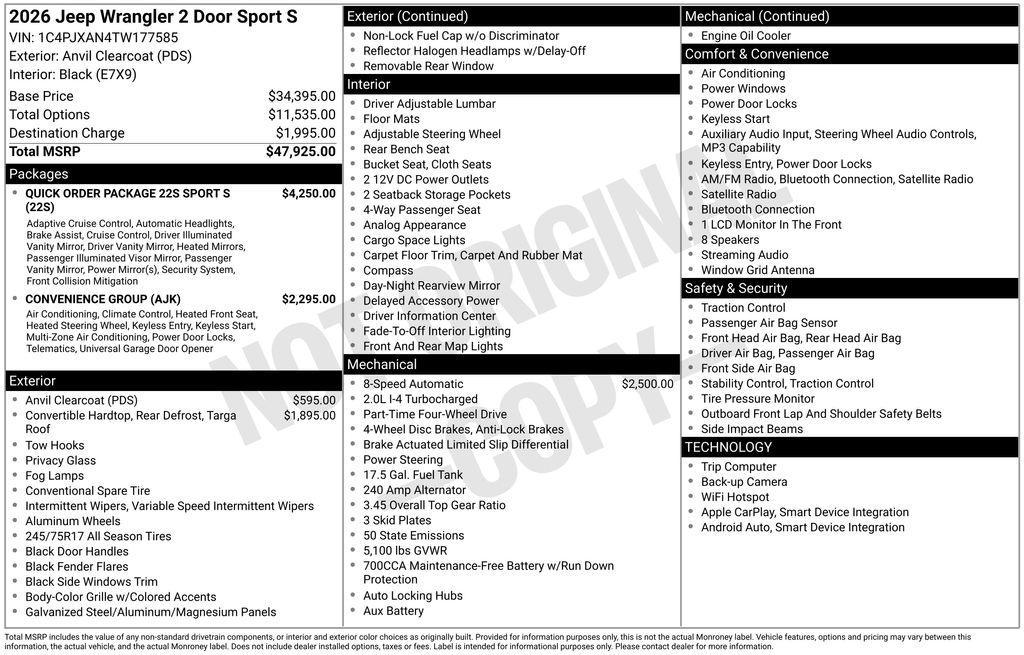 new 2026 Jeep Wrangler car, priced at $47,925