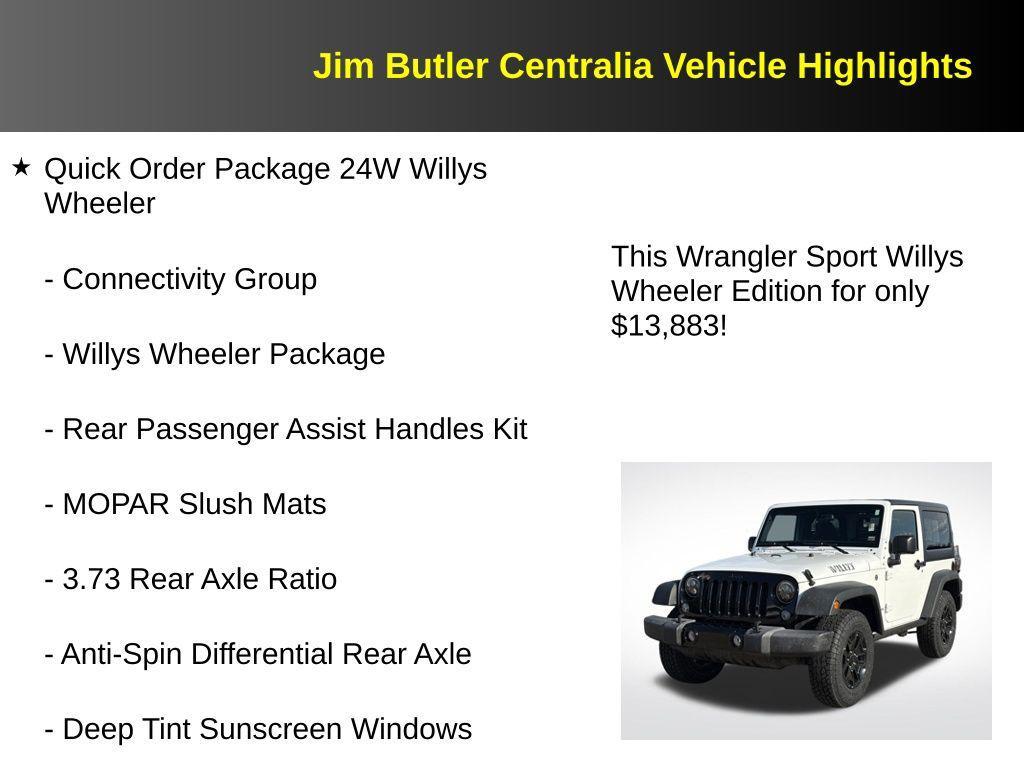 used 2016 Jeep Wrangler car, priced at $13,883