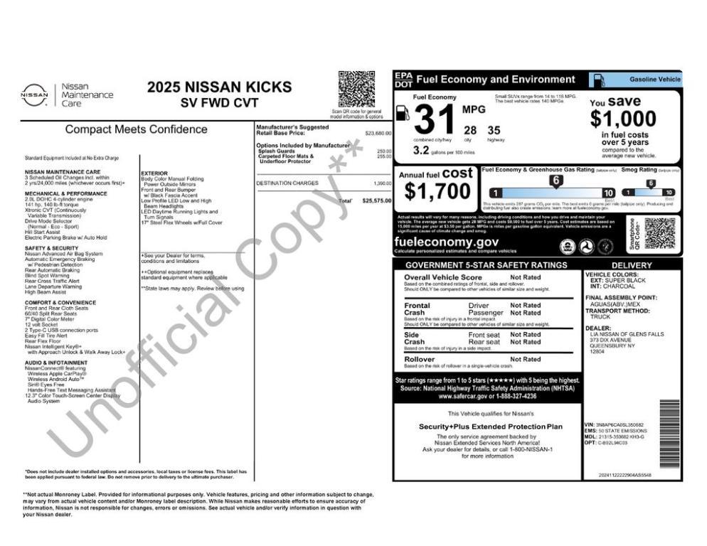 new 2025 Nissan Kicks car, priced at $25,575