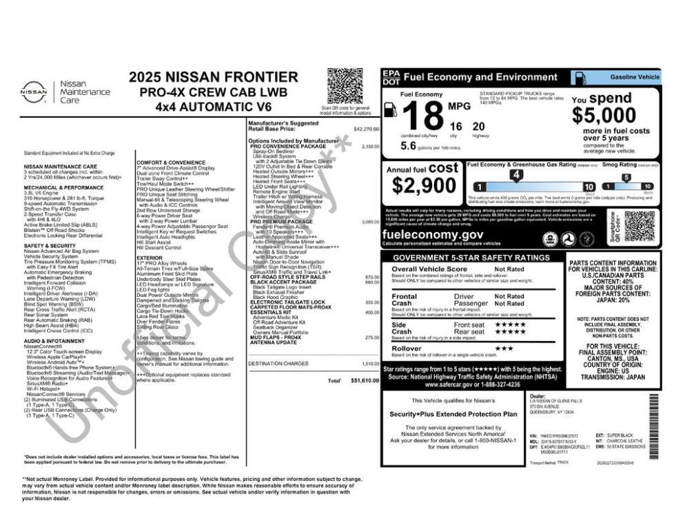 new 2025 Nissan Frontier car, priced at $46,610