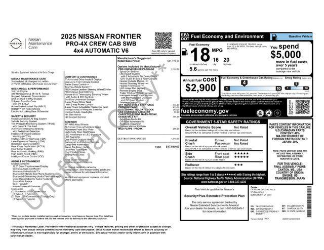 new 2025 Nissan Frontier car, priced at $46,310