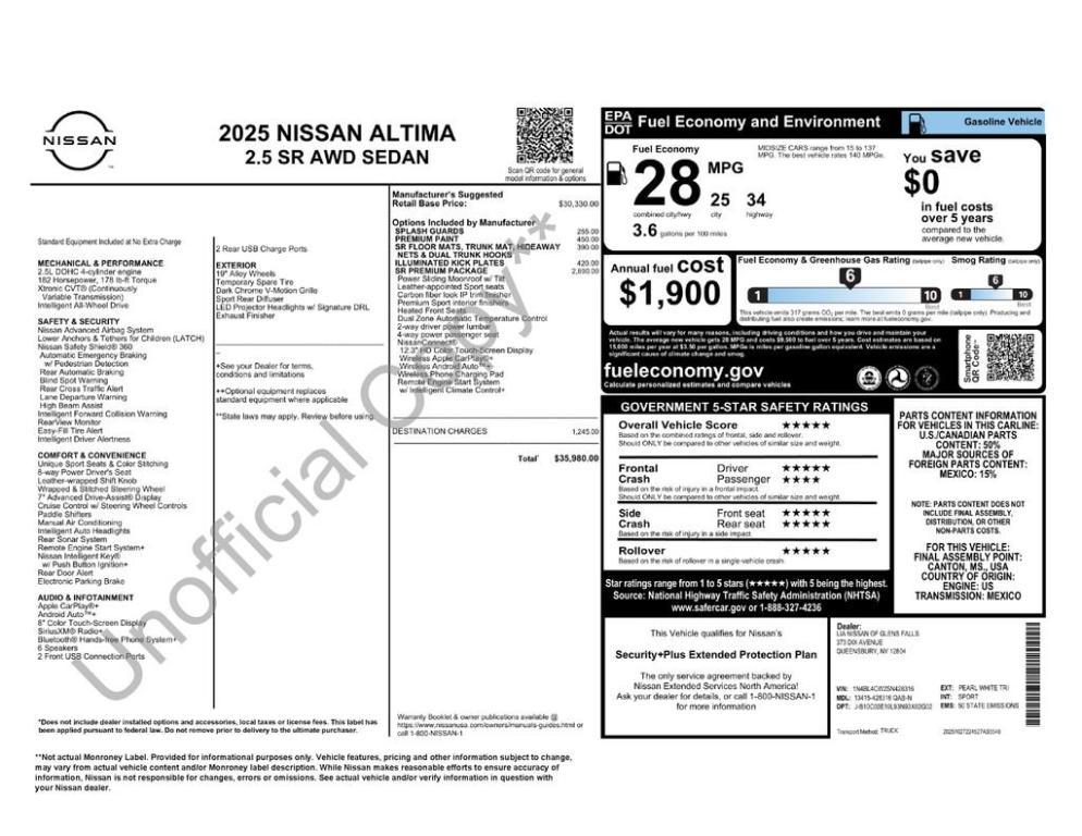 new 2025 Nissan Altima car, priced at $33,480