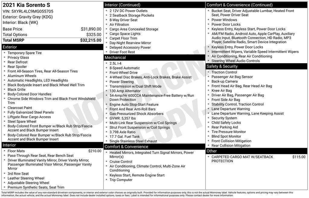 used 2021 Kia Sorento car, priced at $23,542