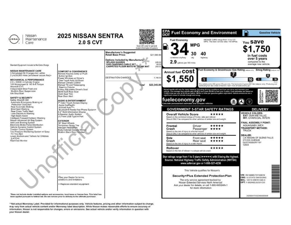 new 2025 Nissan Sentra car, priced at $23,345