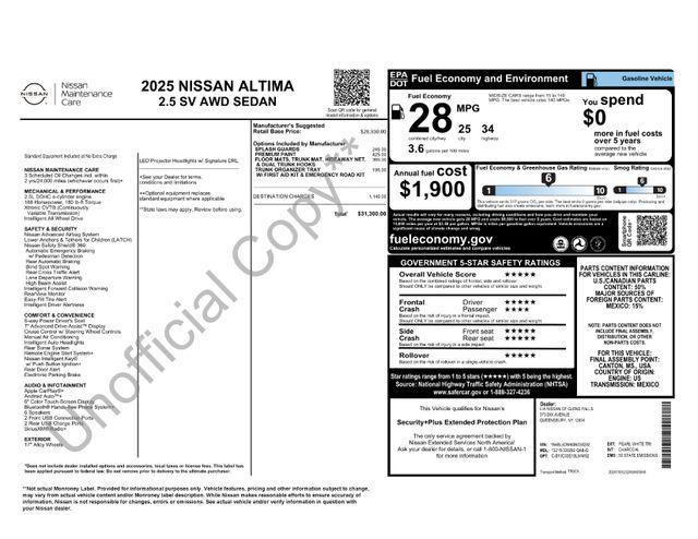 new 2025 Nissan Altima car, priced at $31,300
