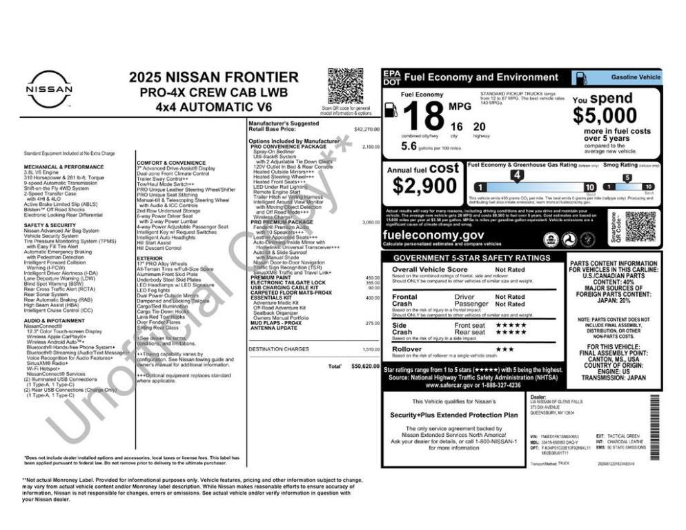 new 2025 Nissan Frontier car, priced at $46,620