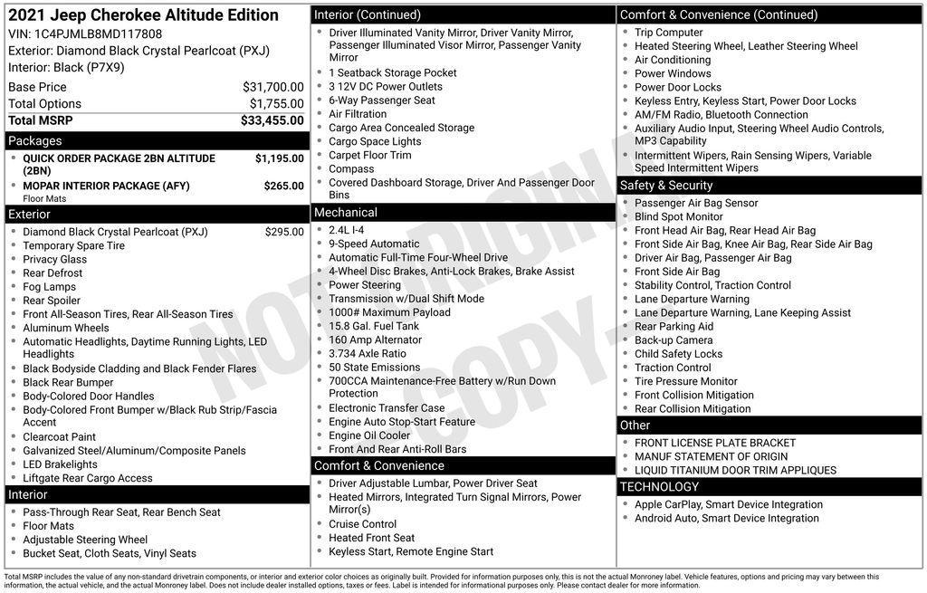 used 2021 Jeep Cherokee car, priced at $21,842