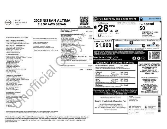 new 2025 Nissan Altima car, priced at $32,390