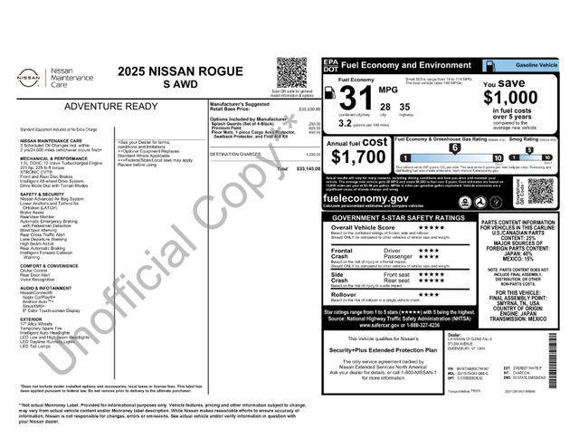 new 2025 Nissan Rogue car, priced at $33,145