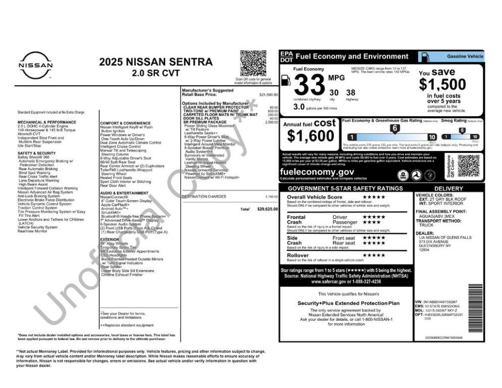 new 2025 Nissan Sentra car, priced at $27,936