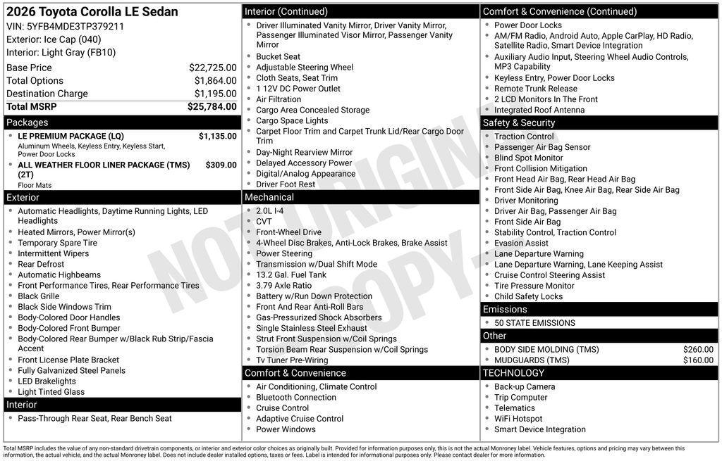 new 2026 Toyota Corolla car, priced at $25,784