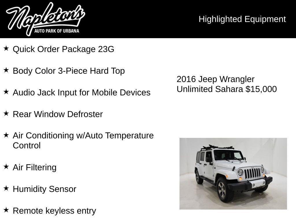 used 2016 Jeep Wrangler Unlimited car, priced at $15,000
