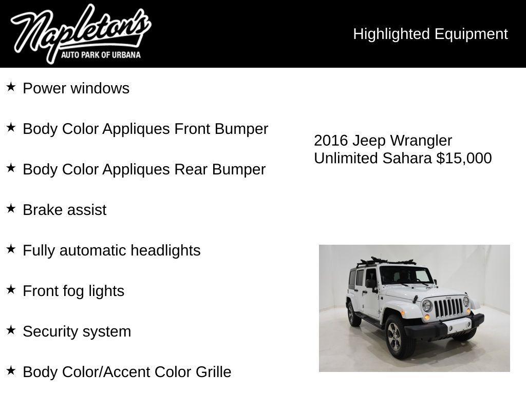 used 2016 Jeep Wrangler Unlimited car, priced at $15,000