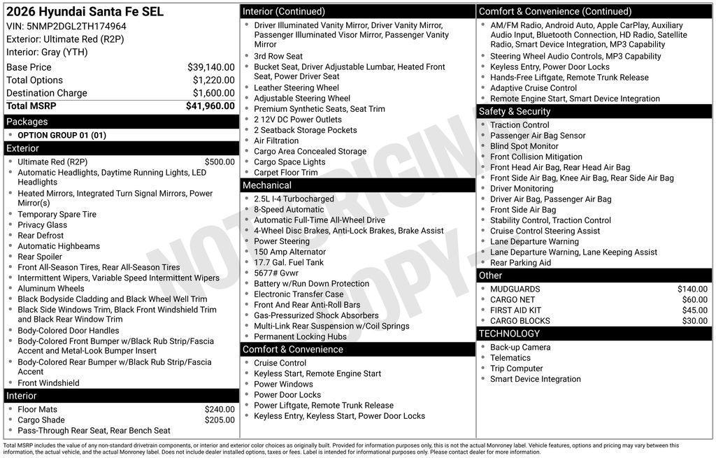 new 2026 Hyundai Santa Fe car, priced at $41,960