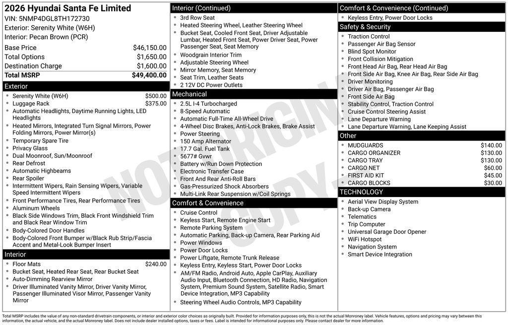 new 2026 Hyundai Santa Fe car, priced at $49,400