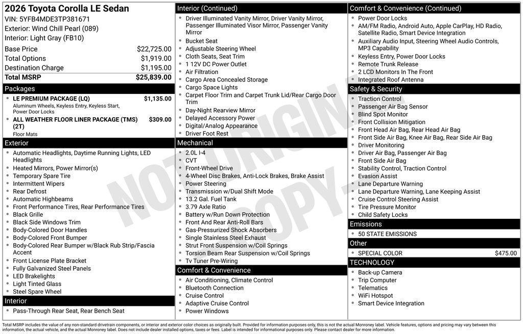 new 2026 Toyota Corolla car, priced at $25,839