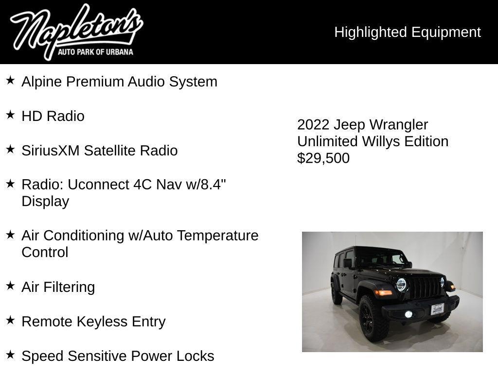 used 2022 Jeep Wrangler car, priced at $29,500