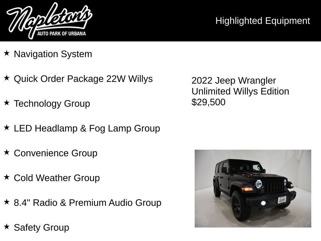 used 2022 Jeep Wrangler car, priced at $29,500