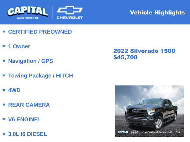 used 2022 Chevrolet Silverado 1500 car, priced at $45,700