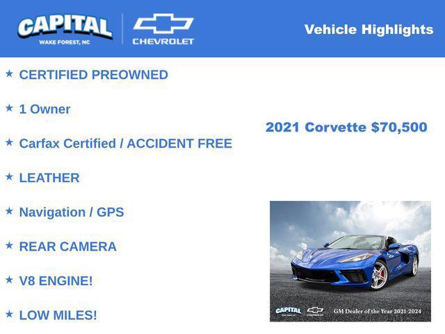 used 2021 Chevrolet Corvette car, priced at $70,500