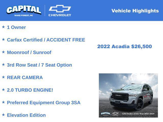 used 2022 GMC Acadia car, priced at $26,500