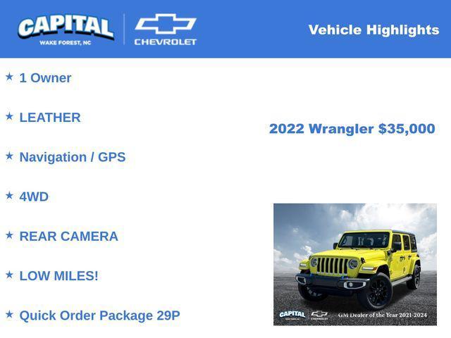 used 2022 Jeep Wrangler Unlimited 4xe car, priced at $35,000