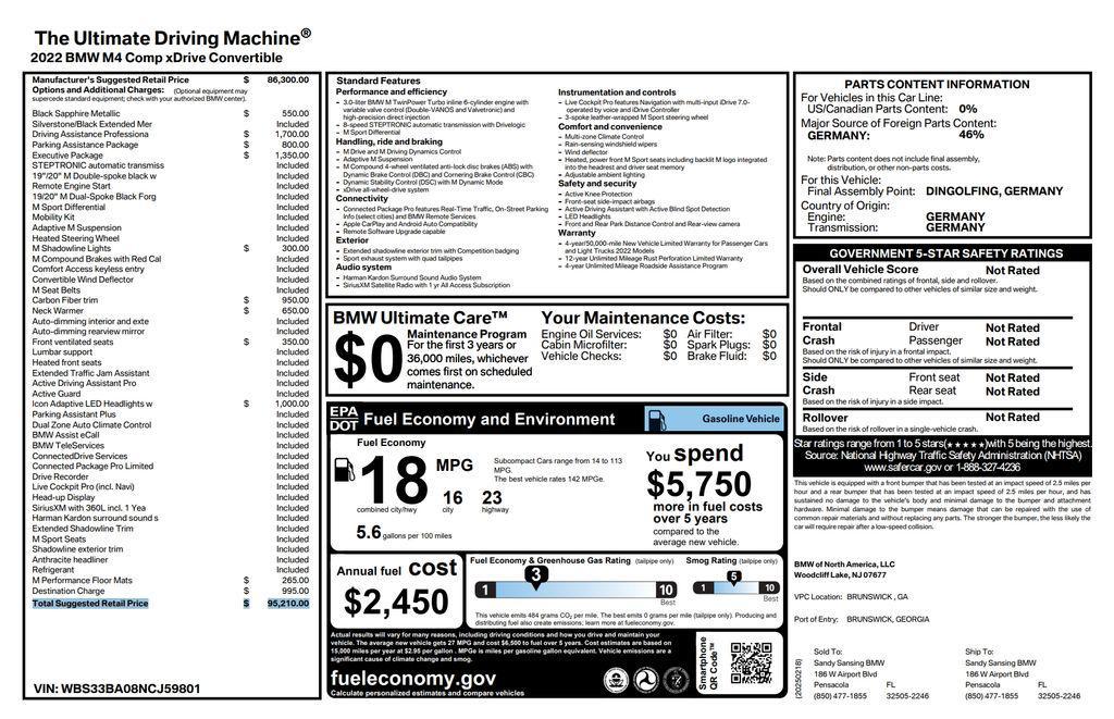used 2022 BMW M4 car, priced at $66,495