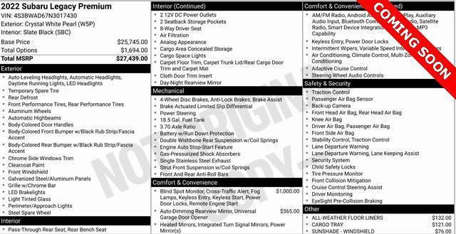 used 2022 Subaru Legacy car, priced at $21,955