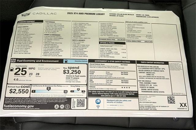 new 2025 Cadillac XT4 car, priced at $47,865