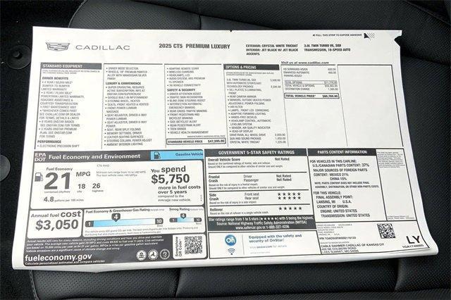 new 2025 Cadillac CT5 car, priced at $53,760
