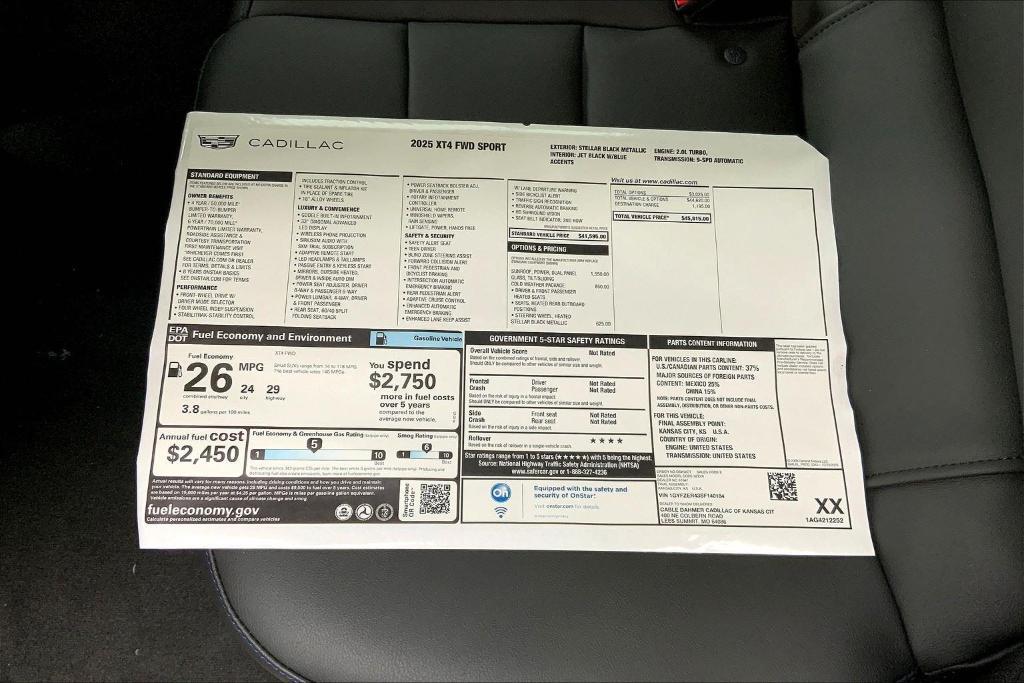 new 2025 Cadillac XT4 car, priced at $45,315