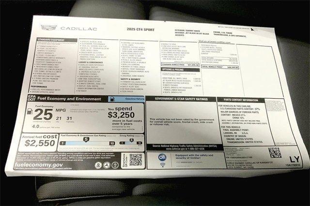 new 2025 Cadillac CT4 car, priced at $47,240