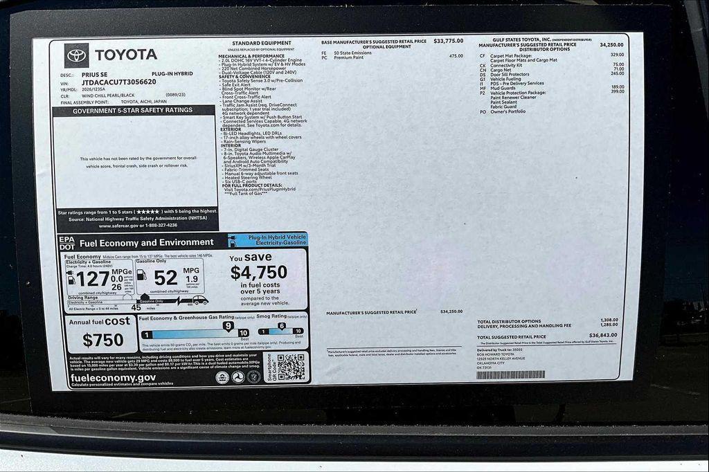 new 2026 Toyota Prius Plug-In Hybrid car, priced at $35,948