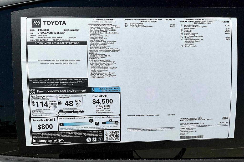 new 2026 Toyota Prius Plug-In Hybrid car, priced at $39,856