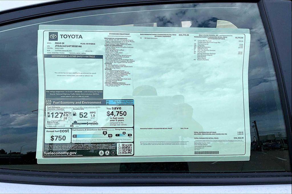 new 2026 Toyota Prius Plug-In Hybrid car, priced at $35,525