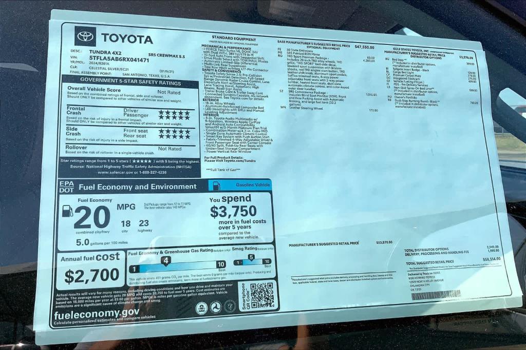 new 2024 Toyota Tundra car, priced at $50,514